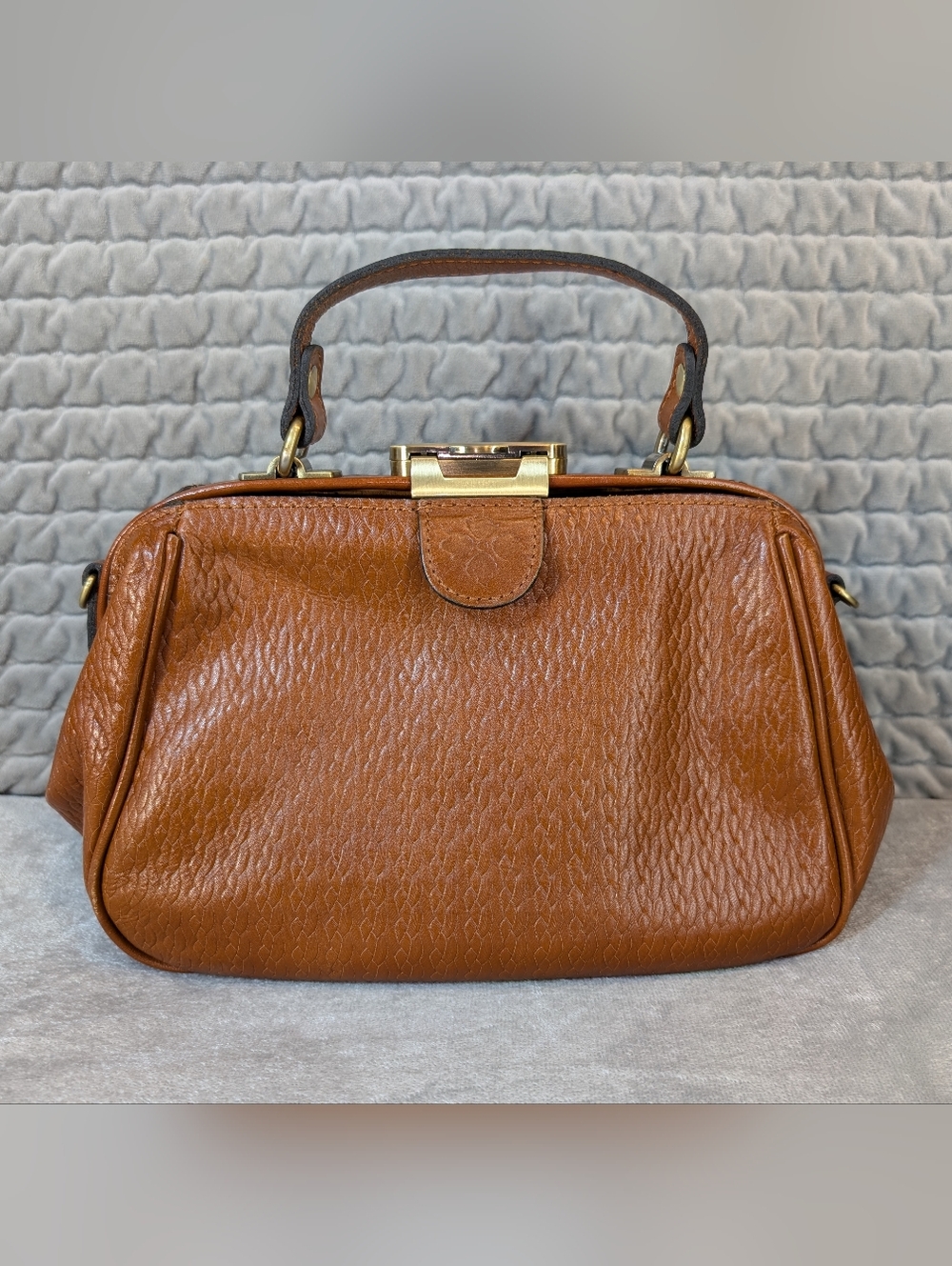 Patricia Nash Brown Tooled Braided Look Leather Satchel Bag Top Handle Large